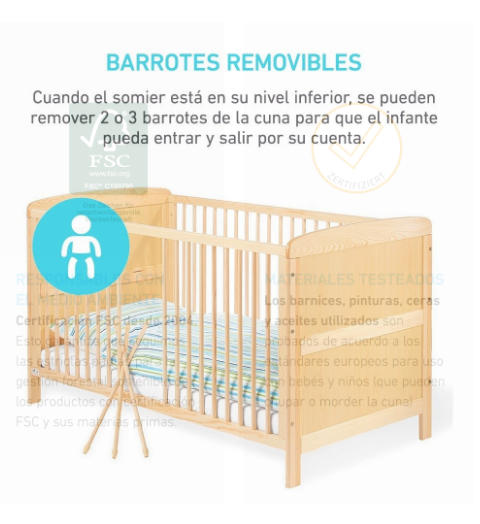 Cuna-cama de transición de madera (incl. colchón)