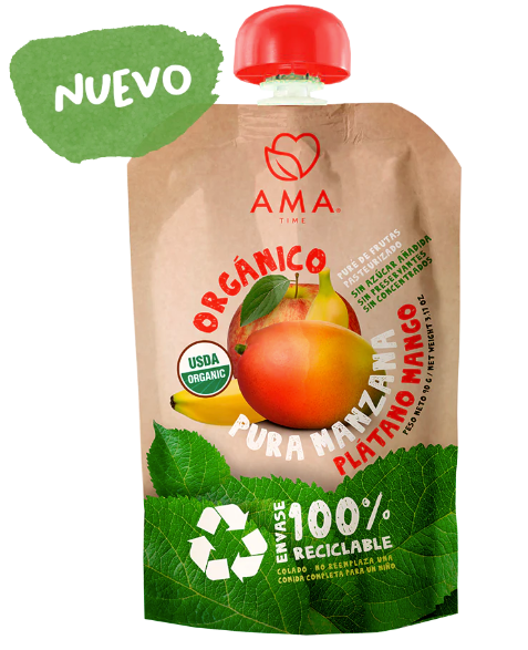 Puré de Manzana Plátano Mango orgánico x3